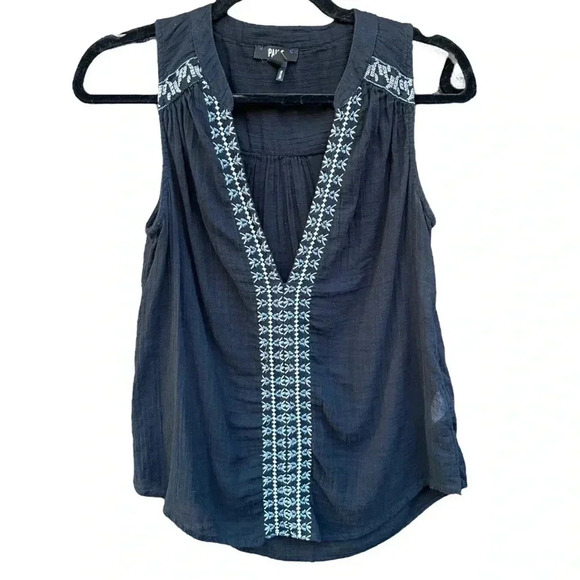 PAIGE Lina Top in Black/Bering Sea - Picture 2 of 7